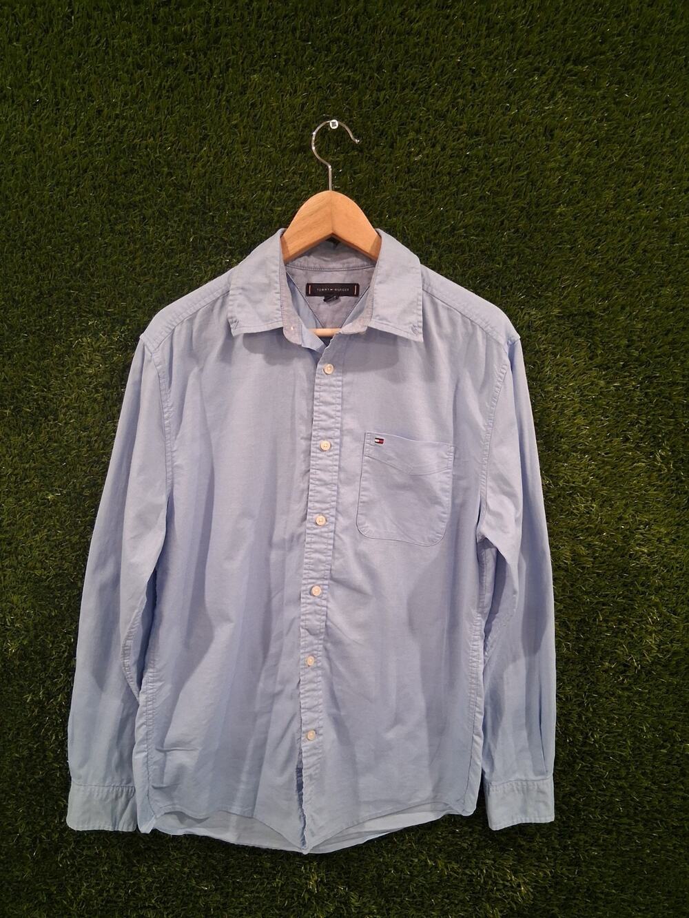 Tommy Hilfiger Men’s Oxford Shirt Long Sleeve Blue Solid Regular Fit Size S/P